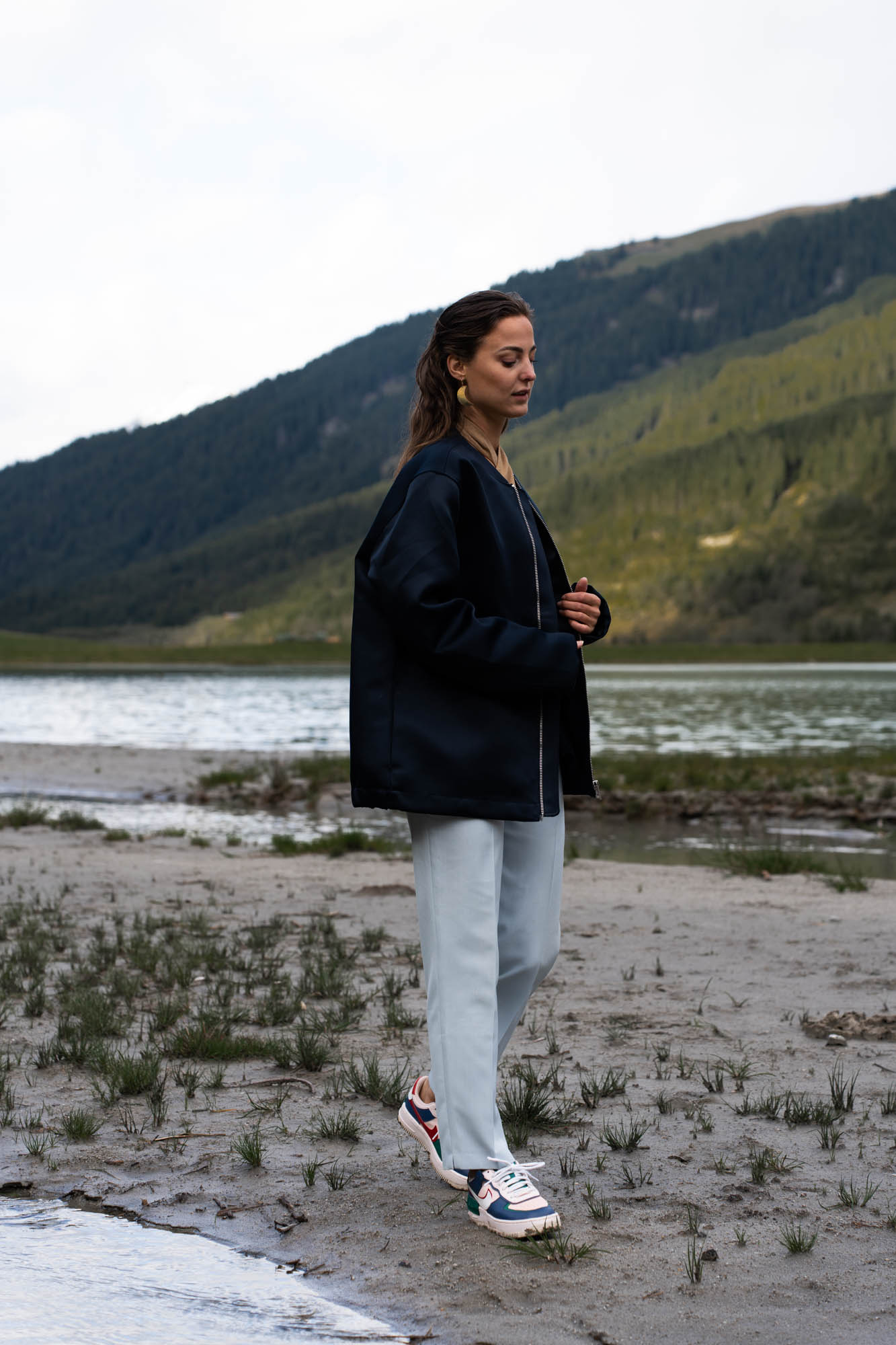 Oversized fit blue bomber jacket