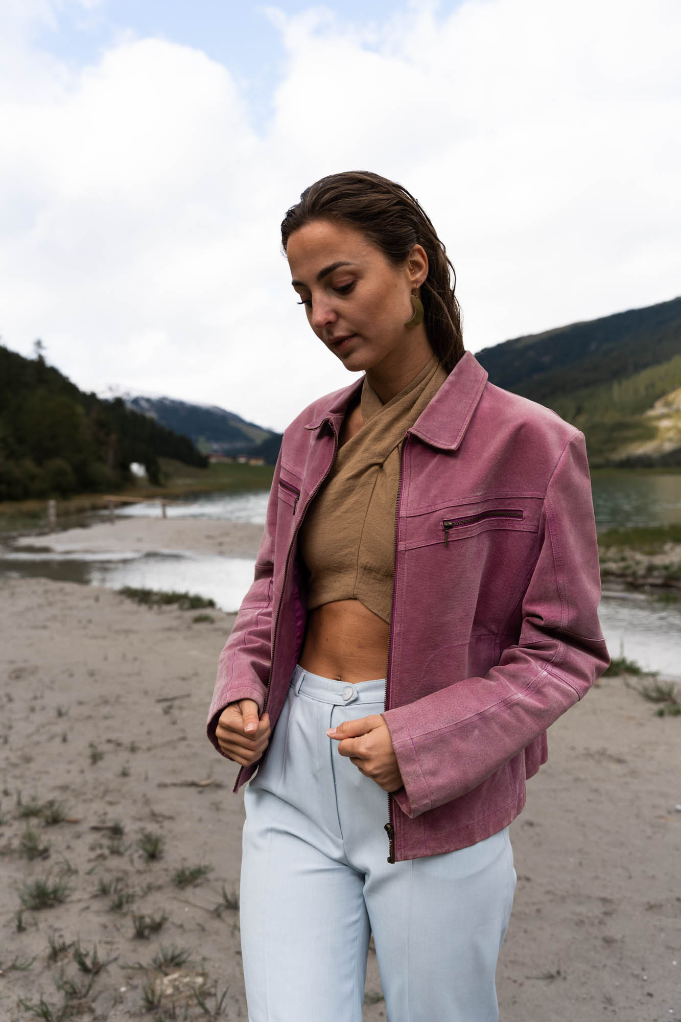 100% Leather pink jacket