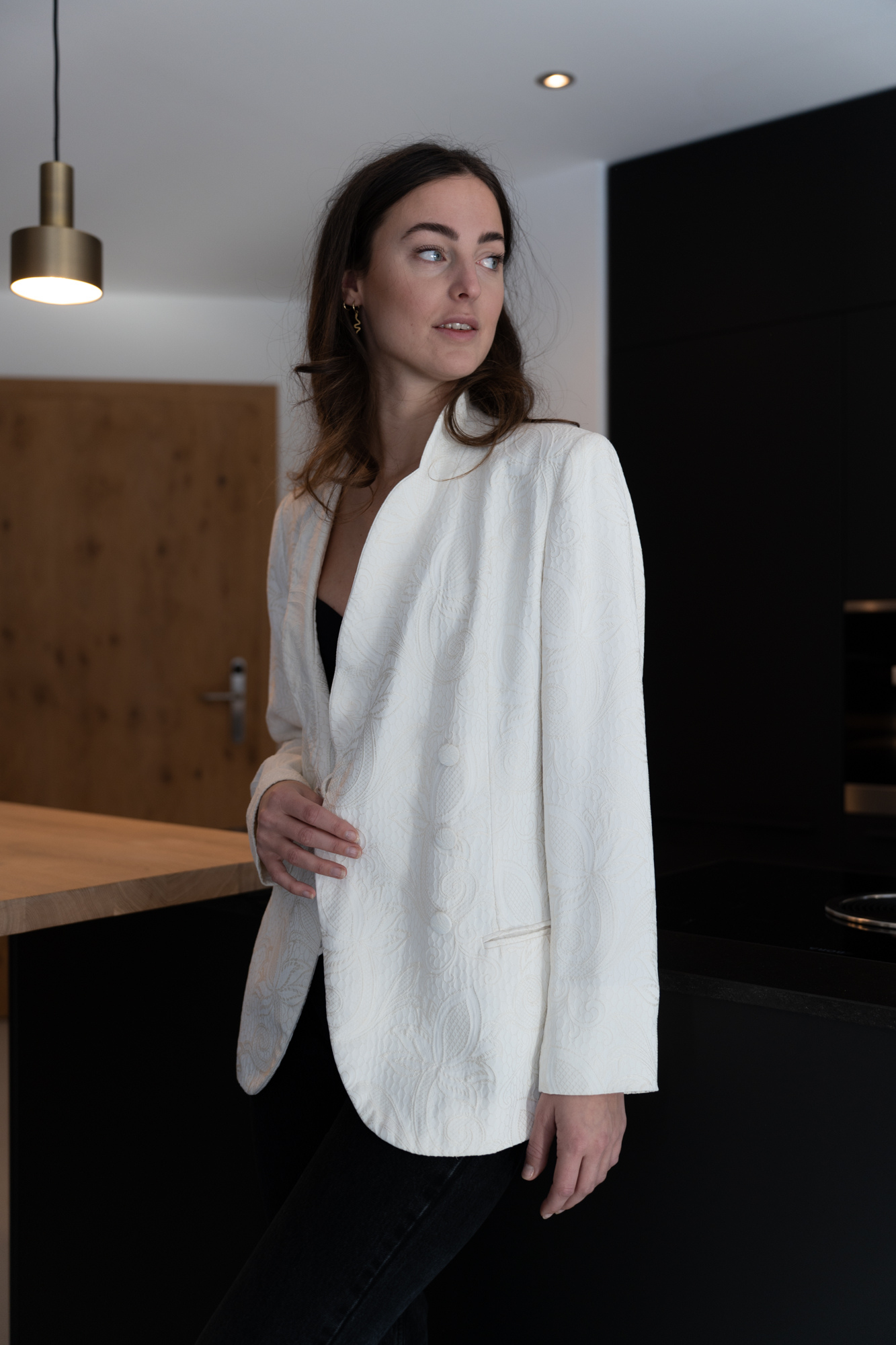 Cream colored silk mix blazer