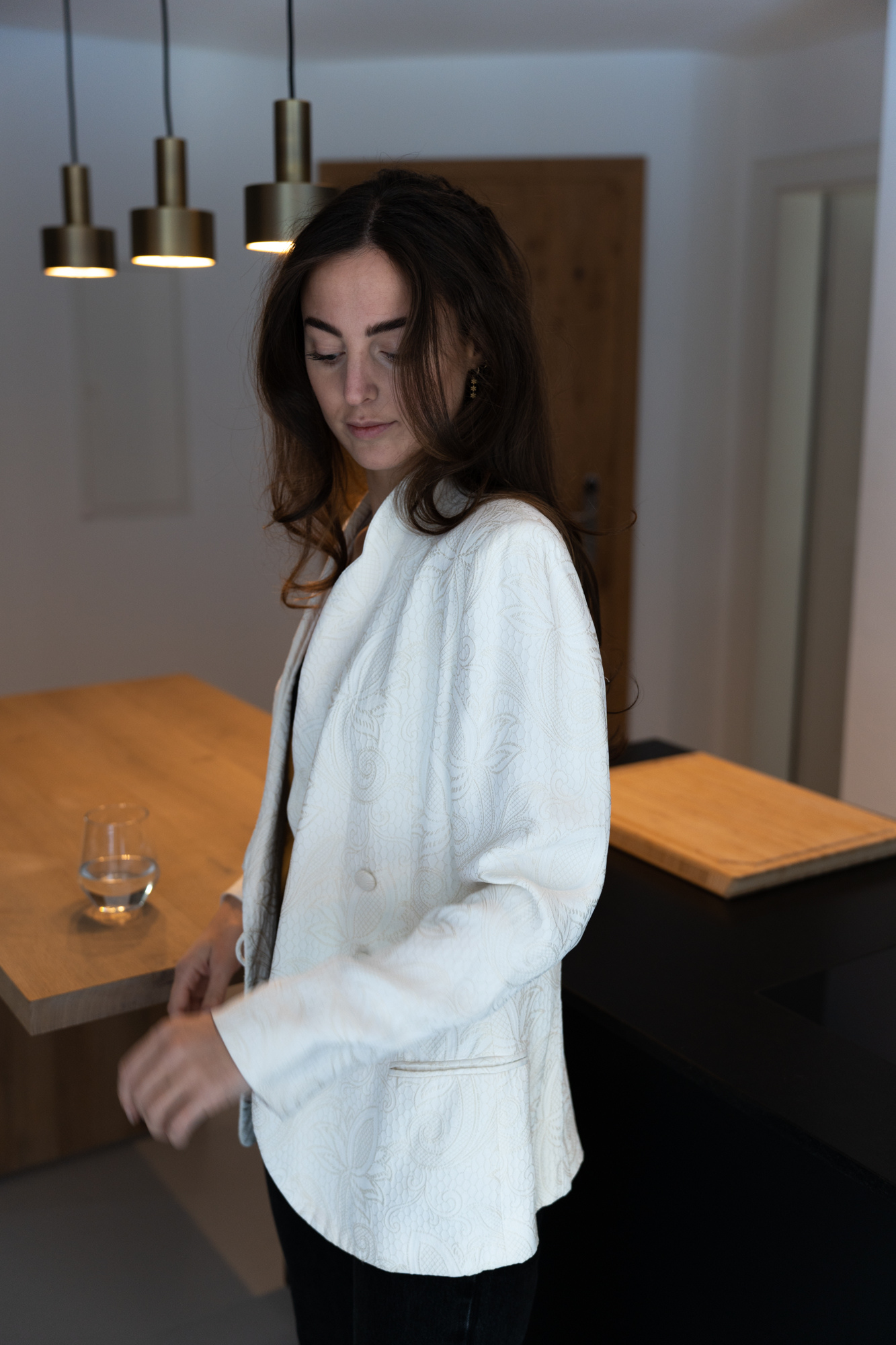 Cream colored silk mix blazer