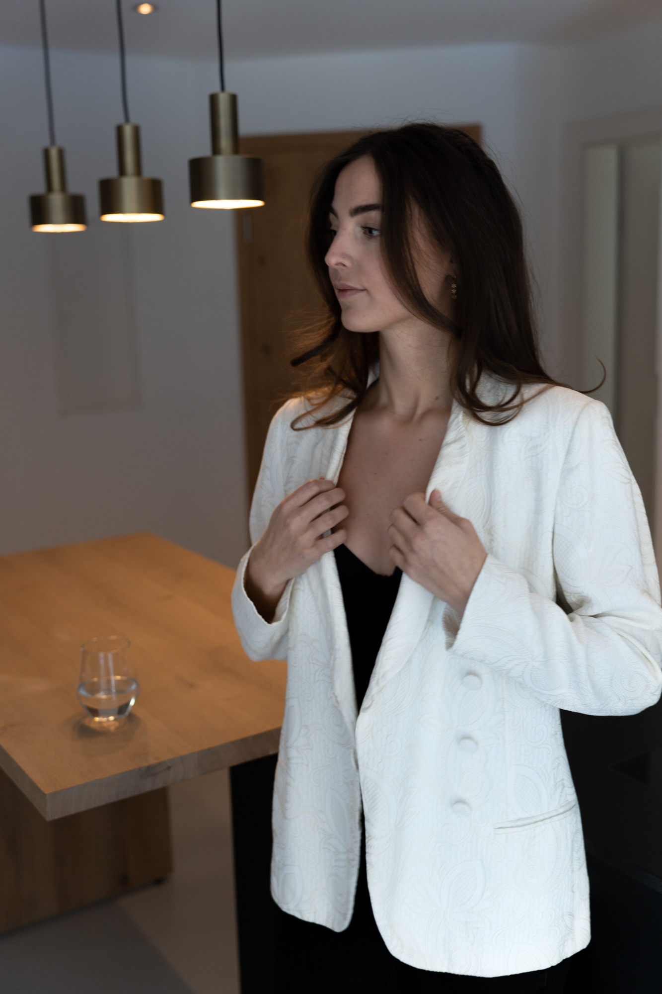 Cream colored silk mix blazer