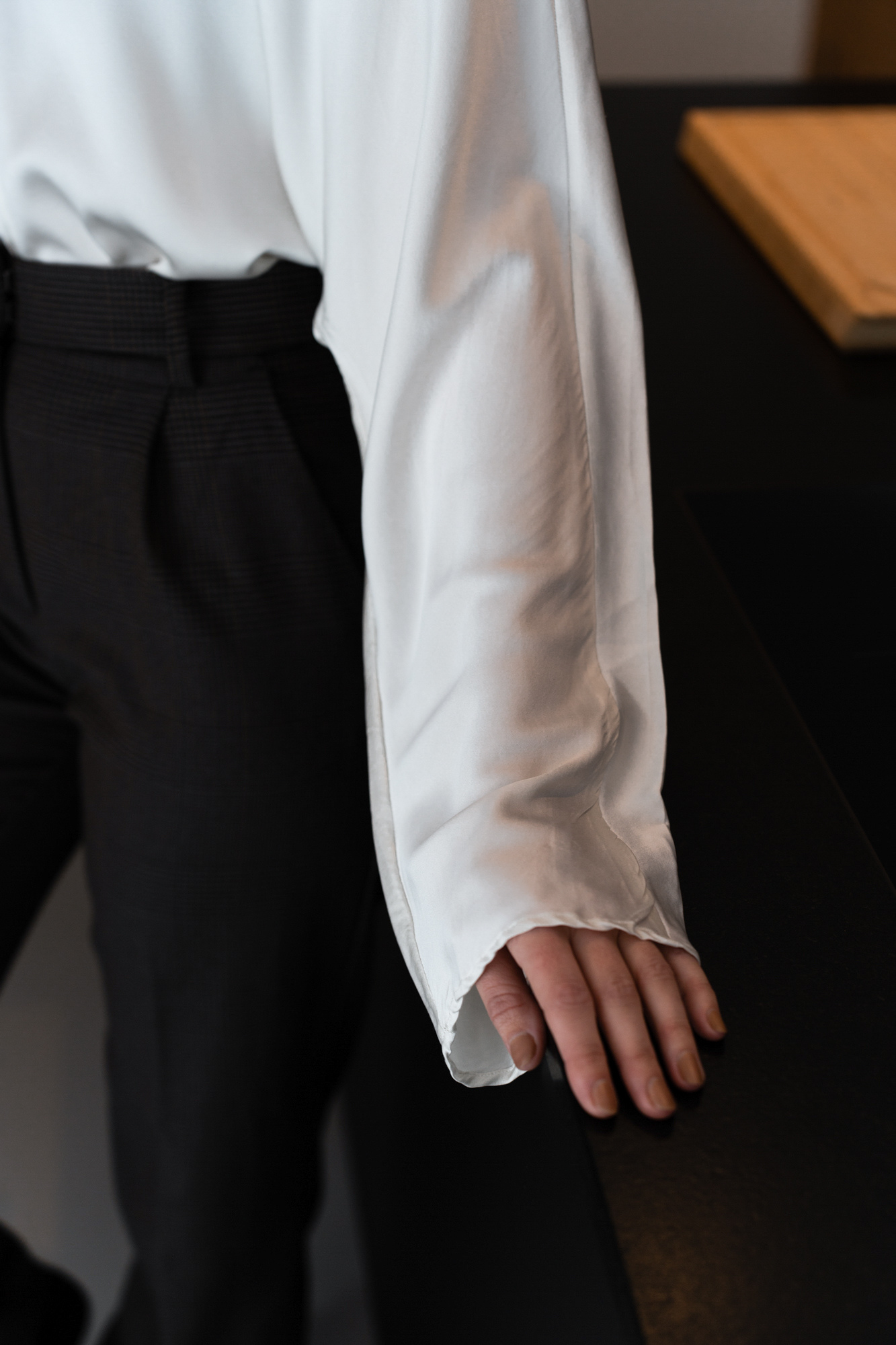 Silk blend blouse with v-neck