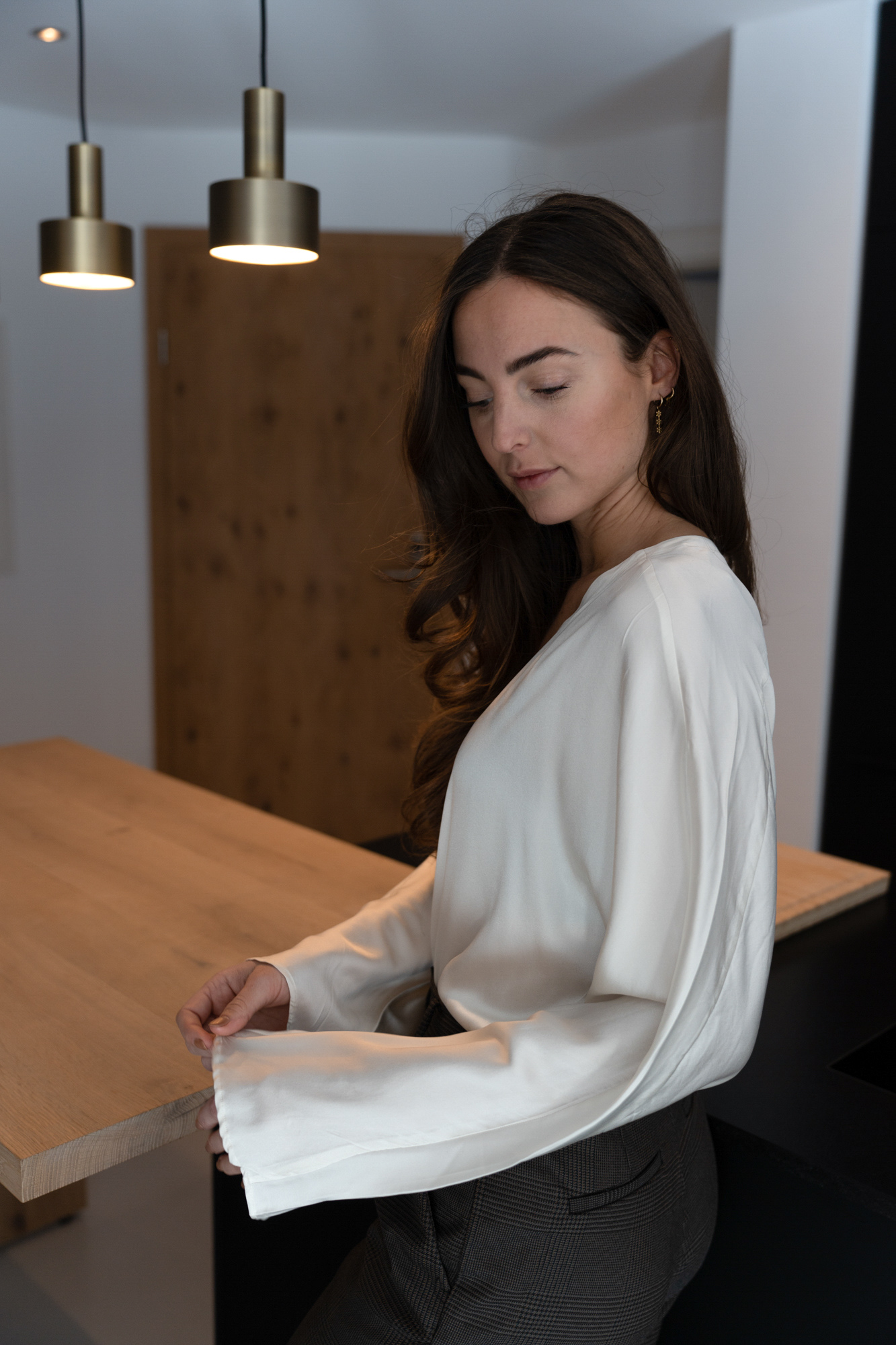 Silk blend blouse with v-neck