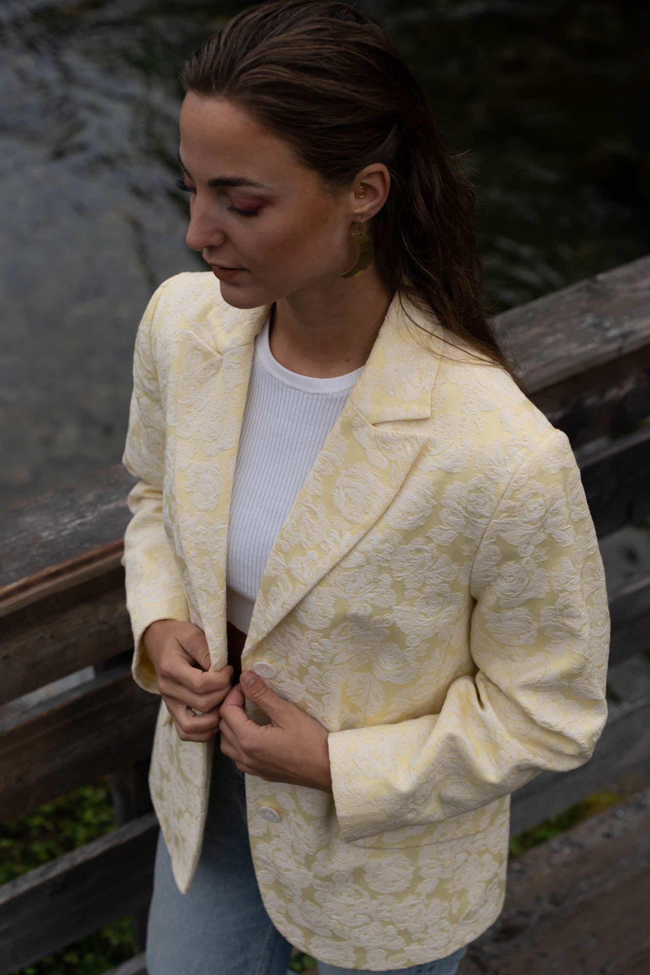 Pastel yellow blazer jacket
