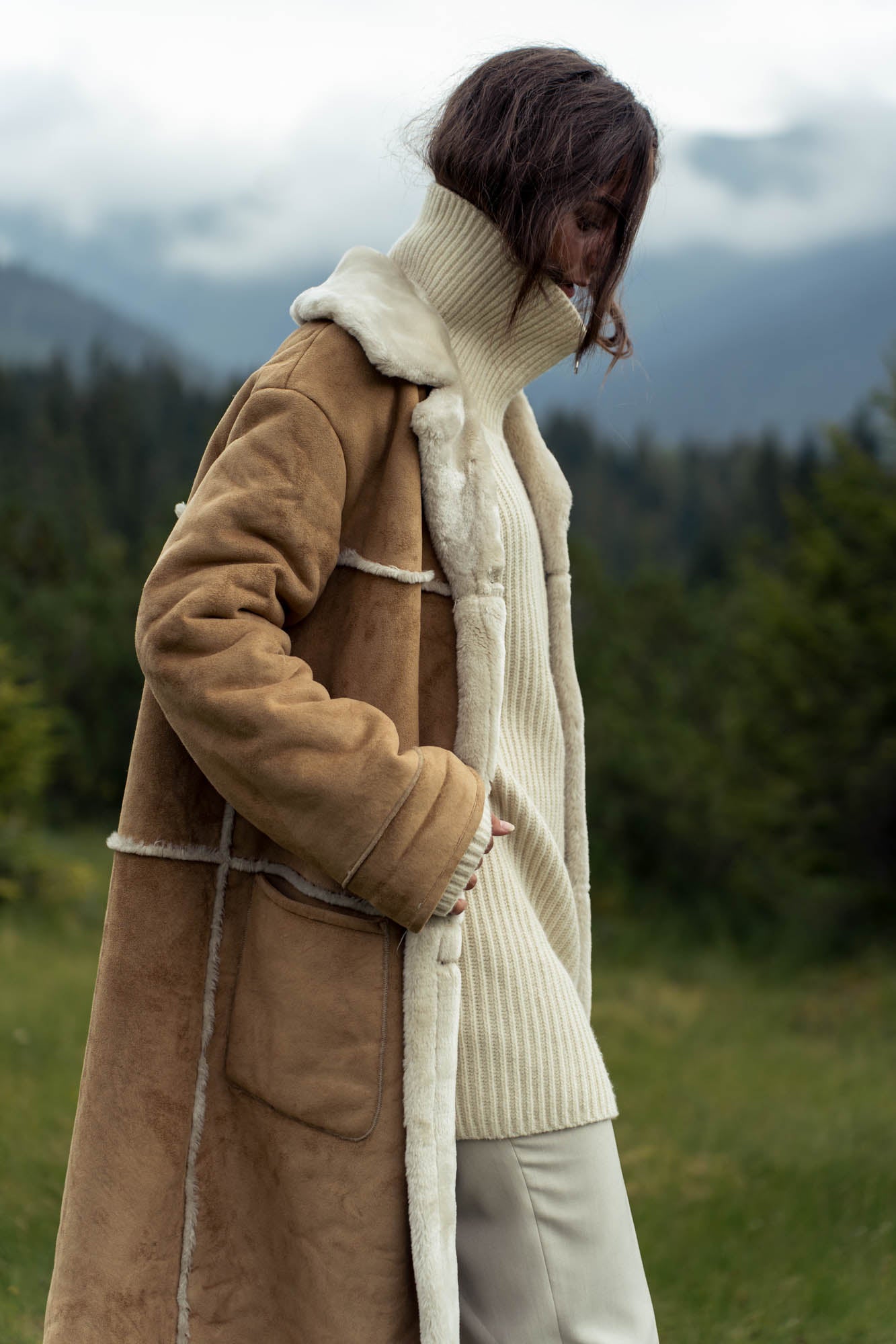 Vegan beige lammy coat