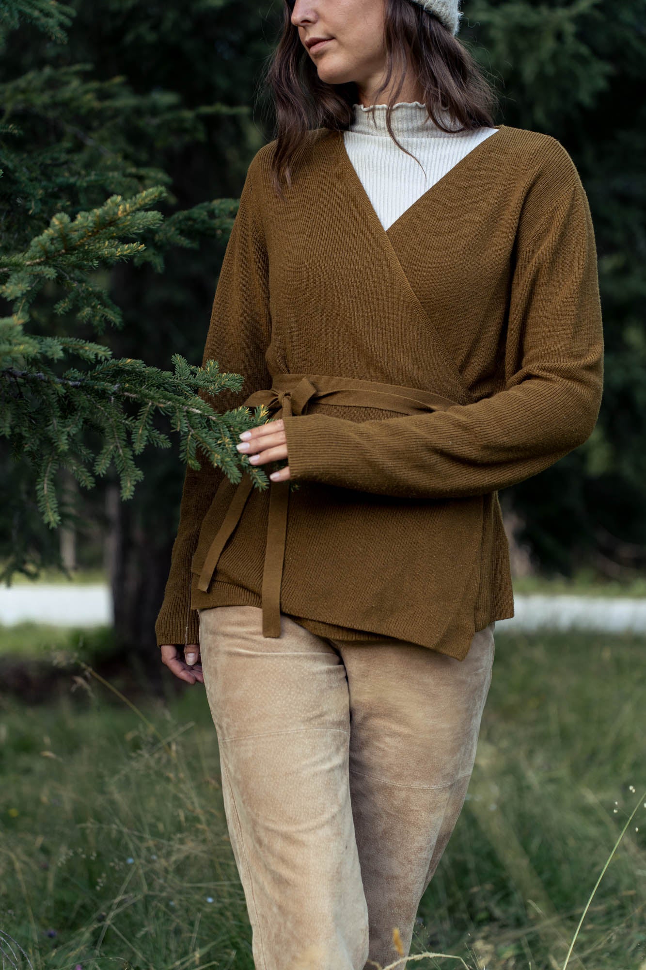 Fine knitted green wrap sweater