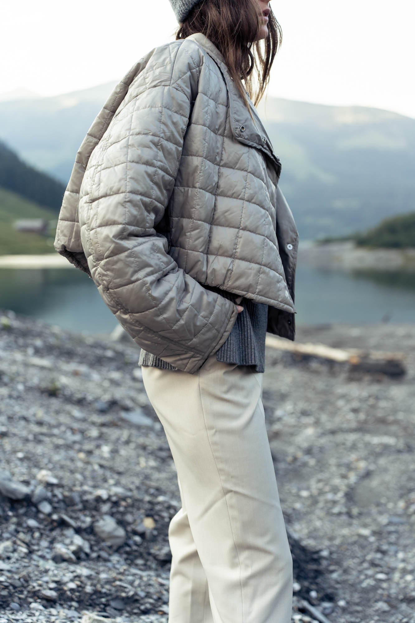 Oversized gray bomber jacket
