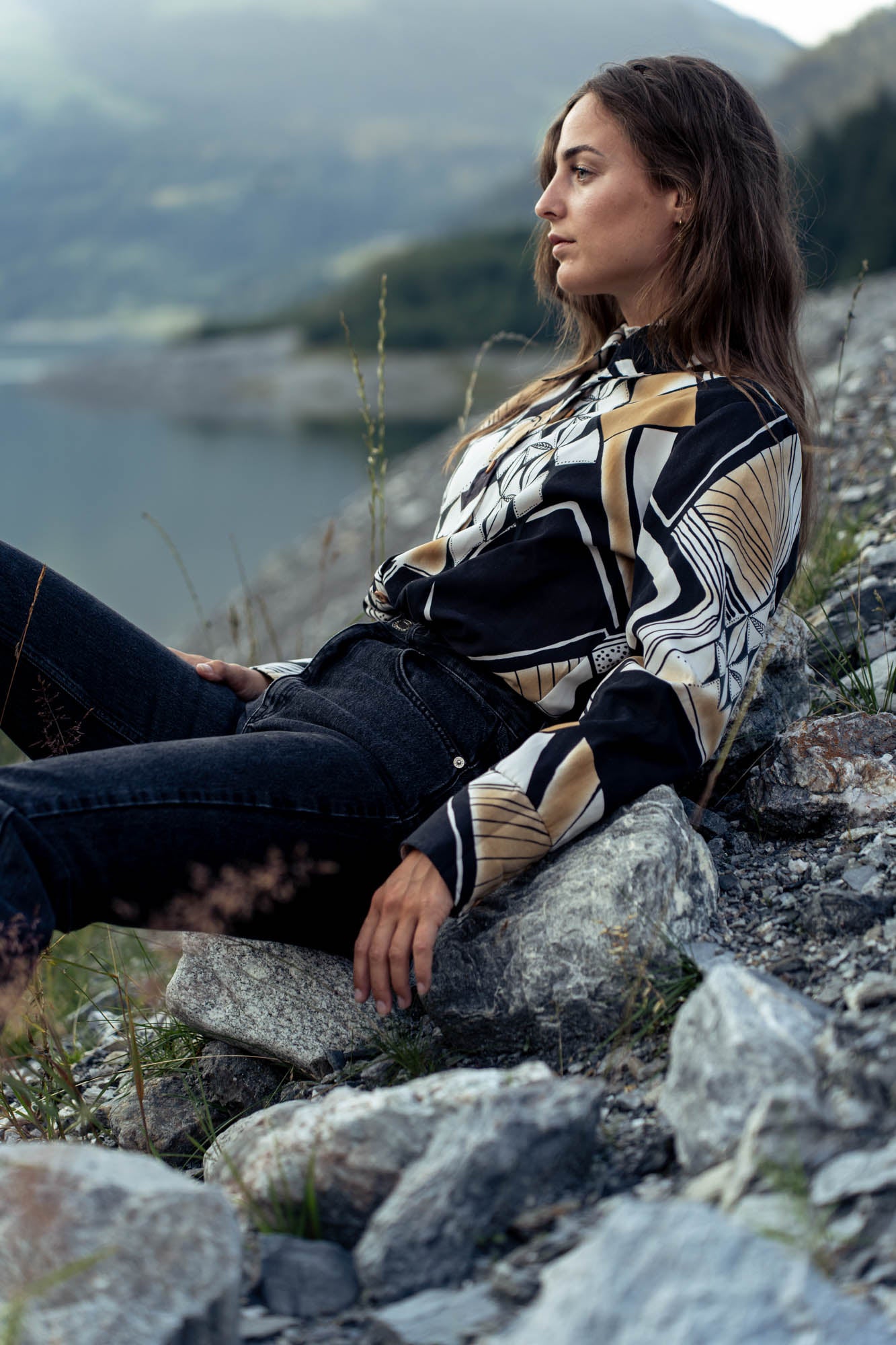 Black blouse with abstract print