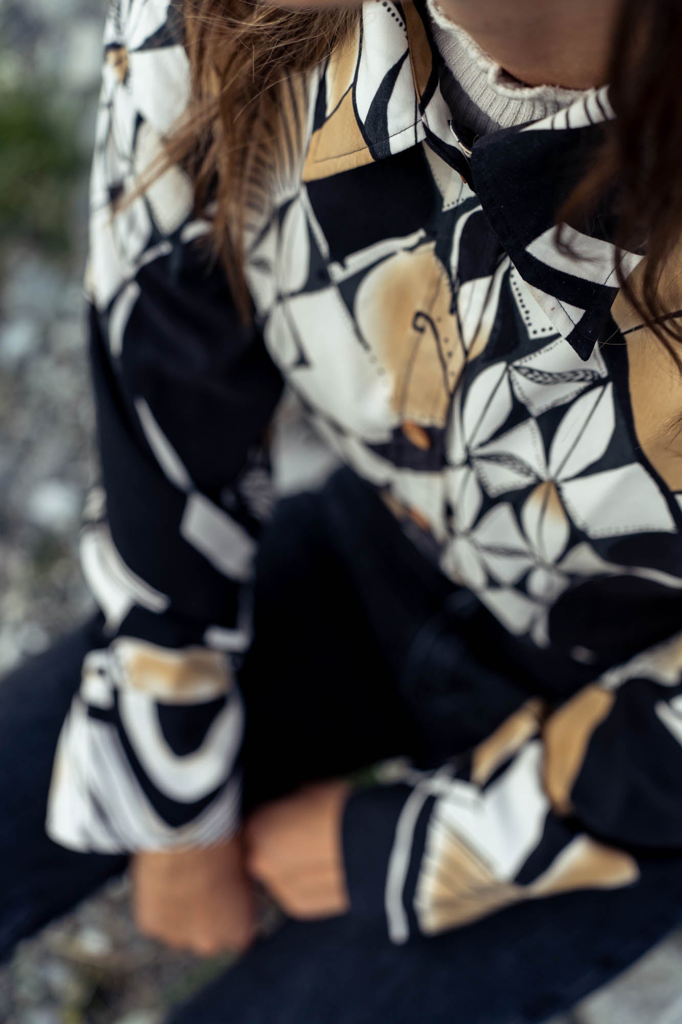 Black blouse with abstract print