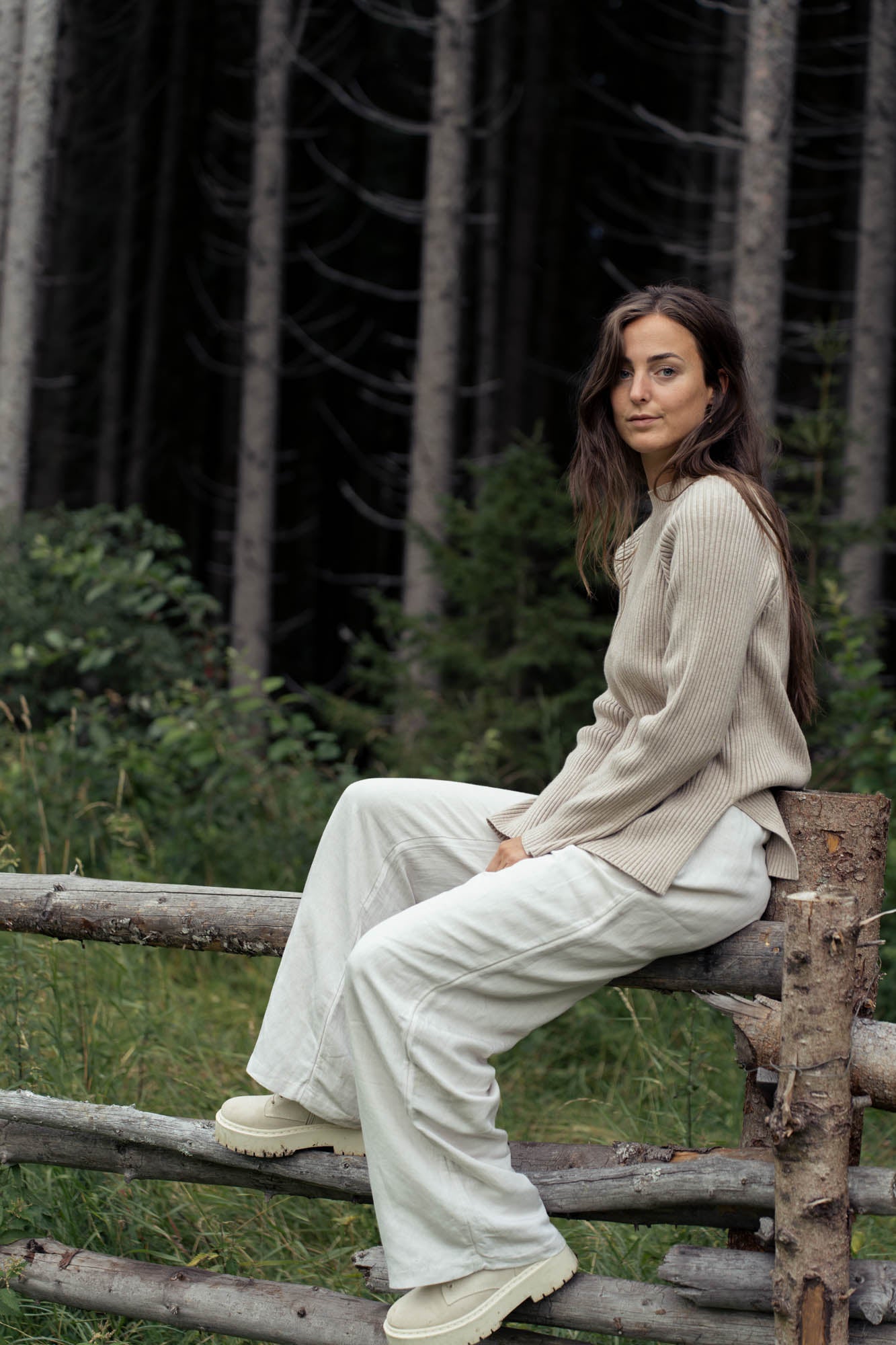 Beige rib knitted sweater