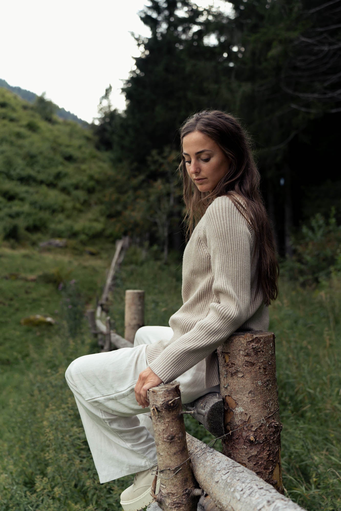 Beige rib knitted sweater