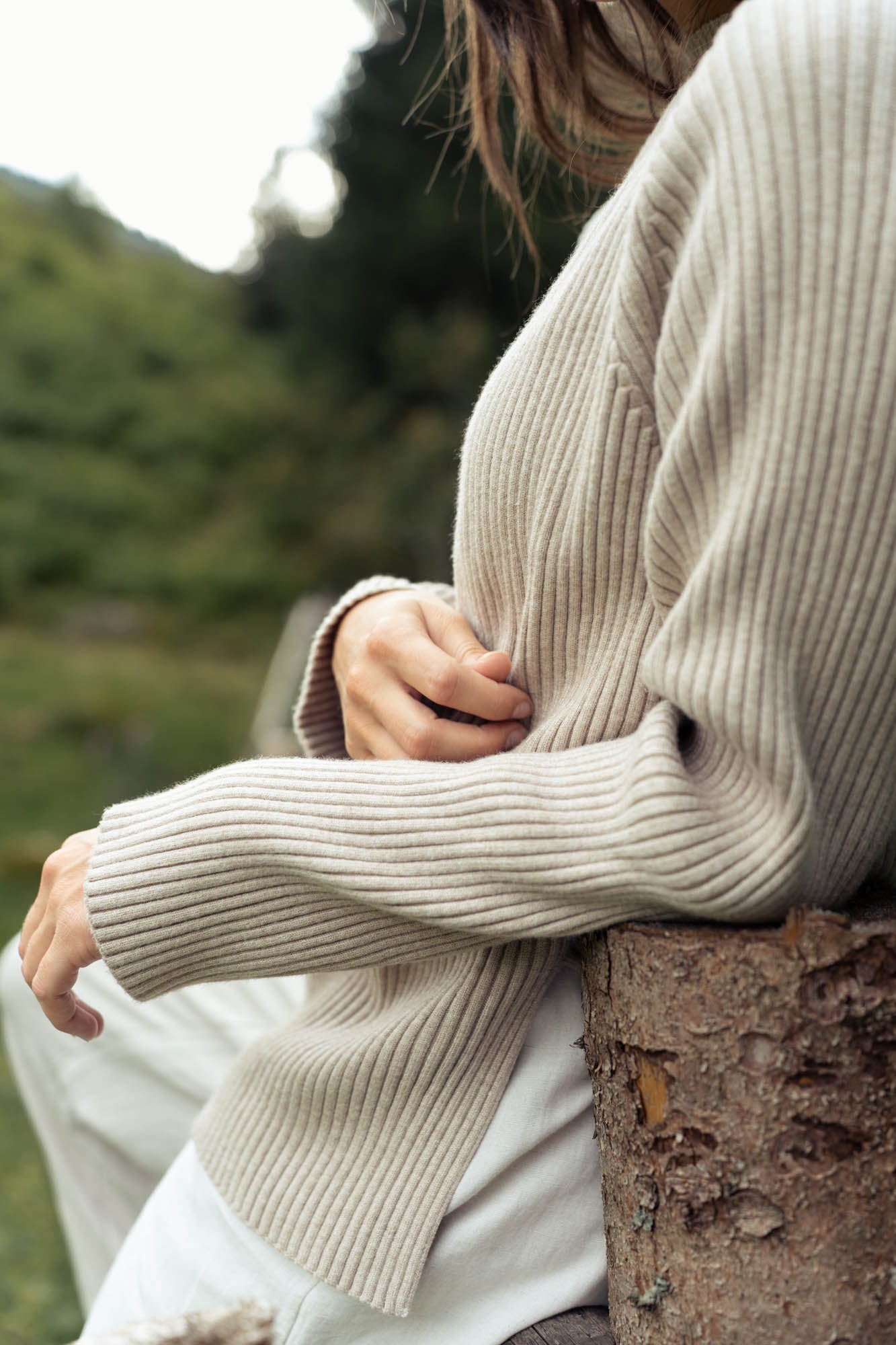 Beige rib knitted sweater