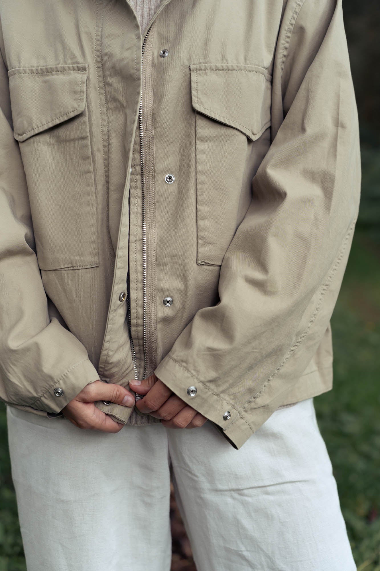 100% cotton khaki bomber jacket