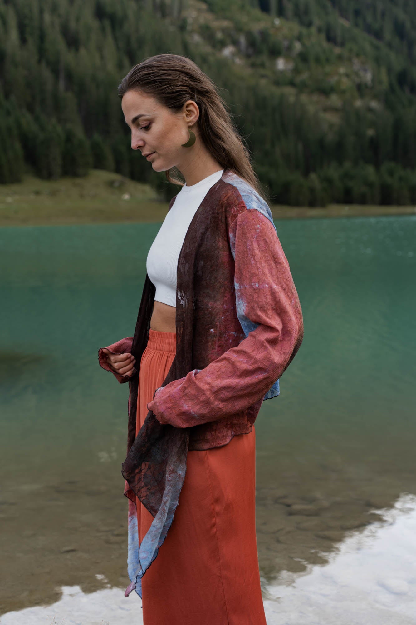 Lace cardigan with tie dye print