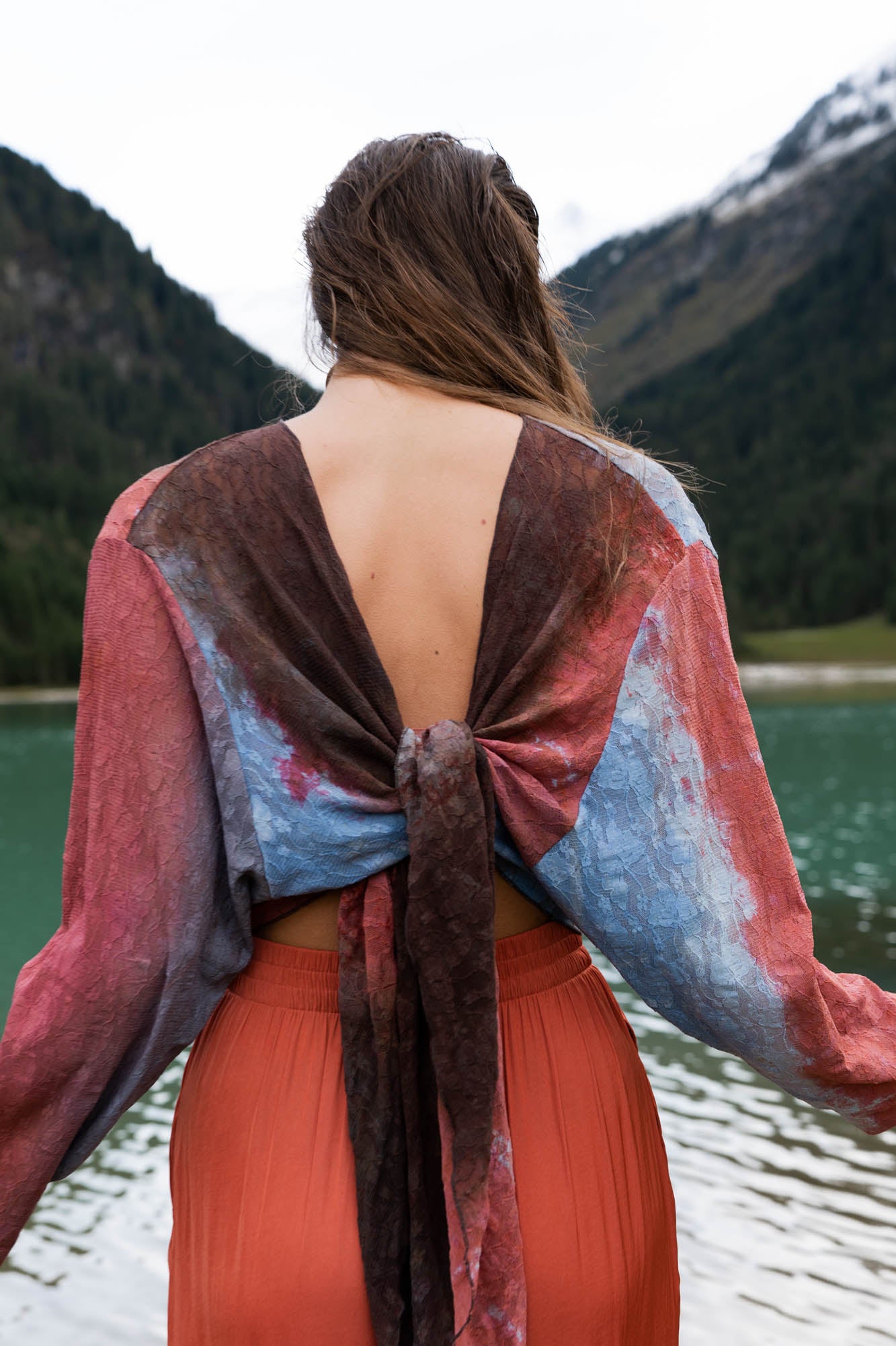 Lace cardigan with tie dye print