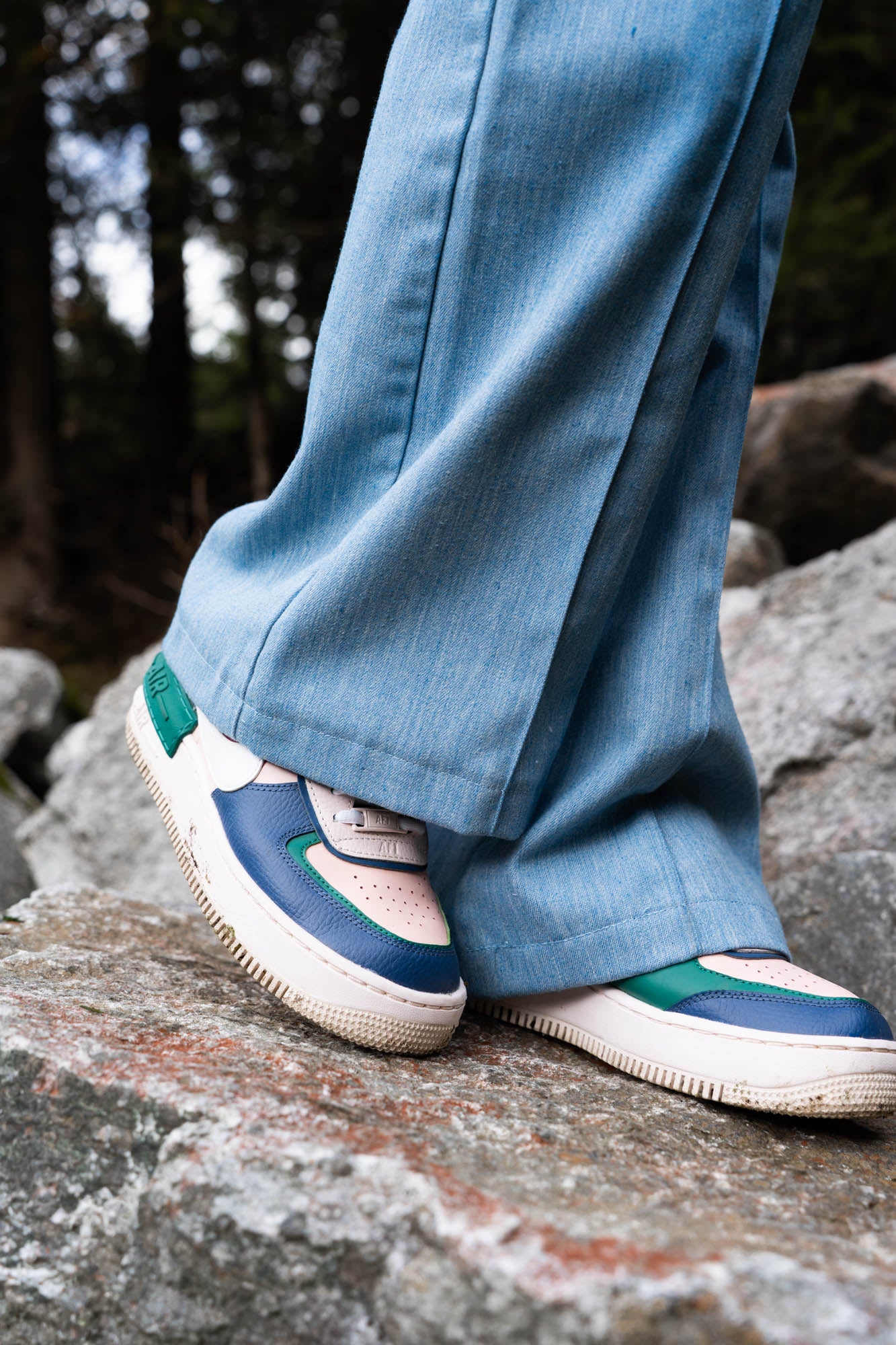 Blue flared pants