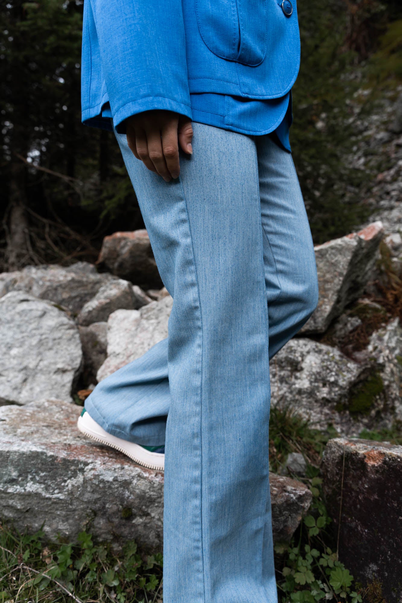 Blue flared pants