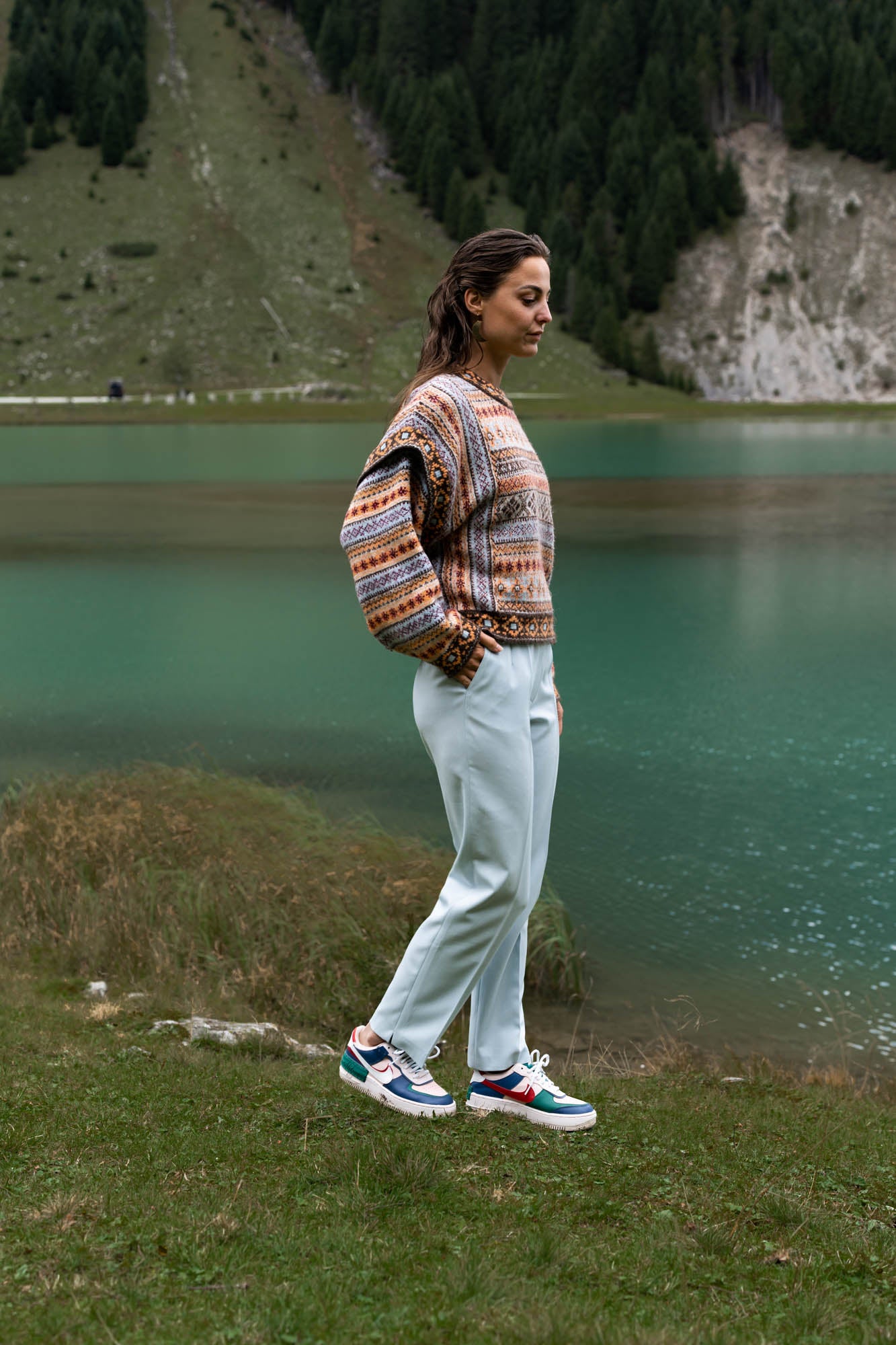 Light blue high waist trousers