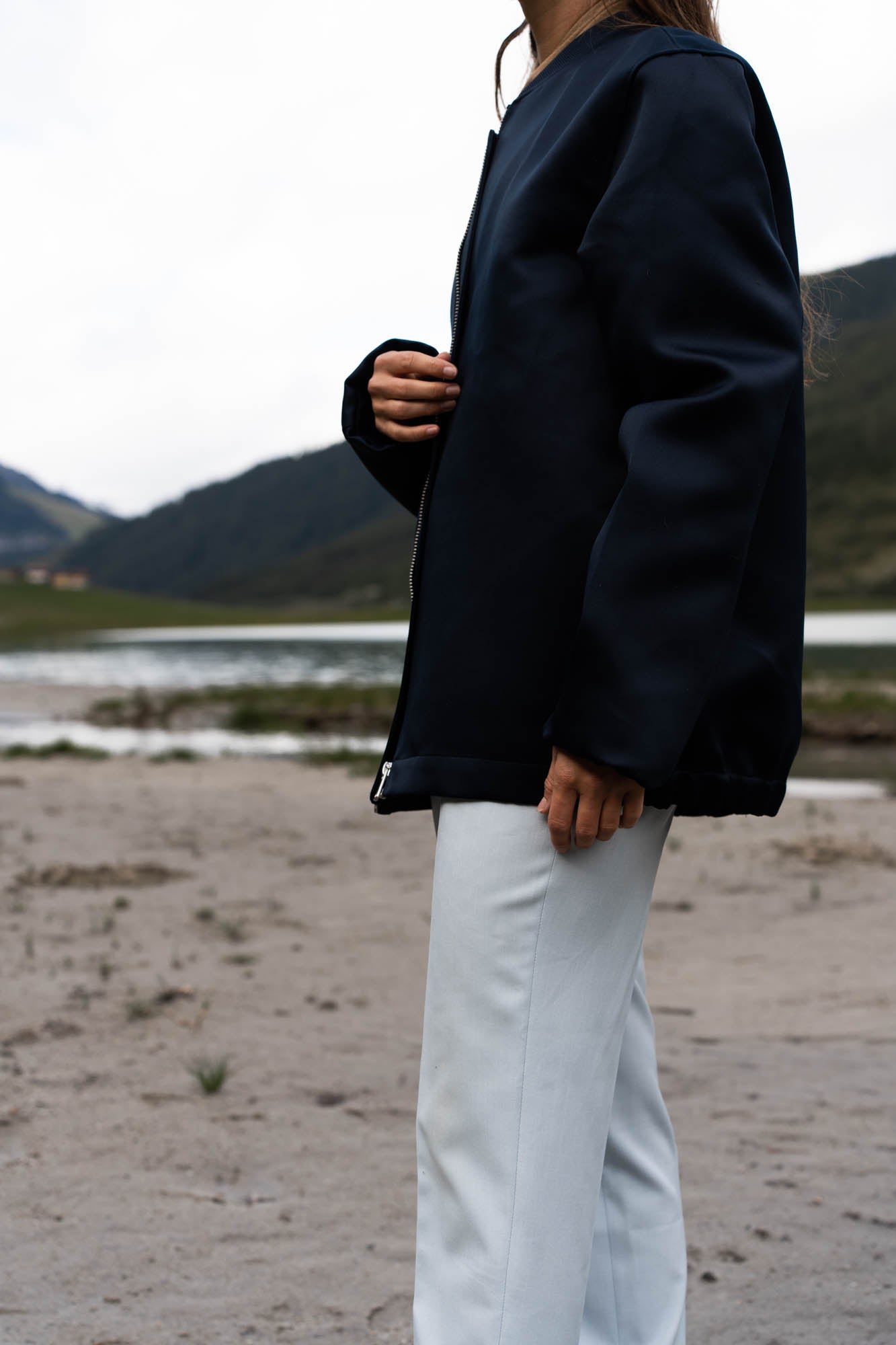 Oversized fit blue bomber jacket
