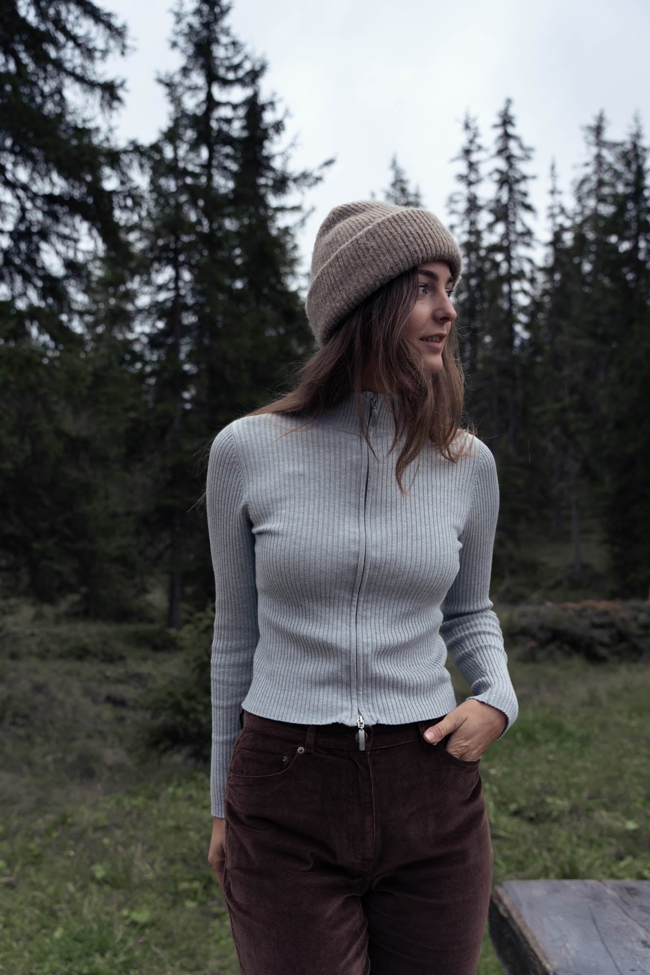 Gray turtleneck with front zip