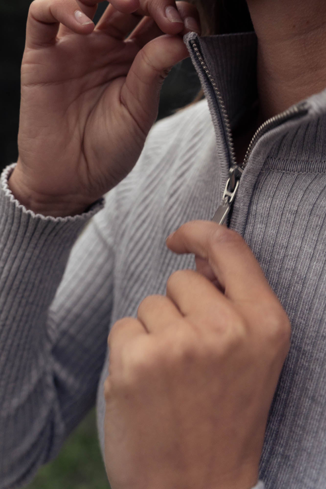 Gray turtleneck with front zip