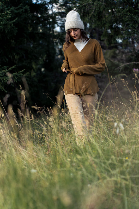 Fine knitted green wrap sweater