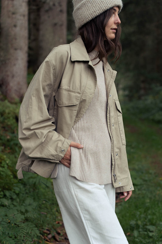 100% cotton khaki bomber jacket