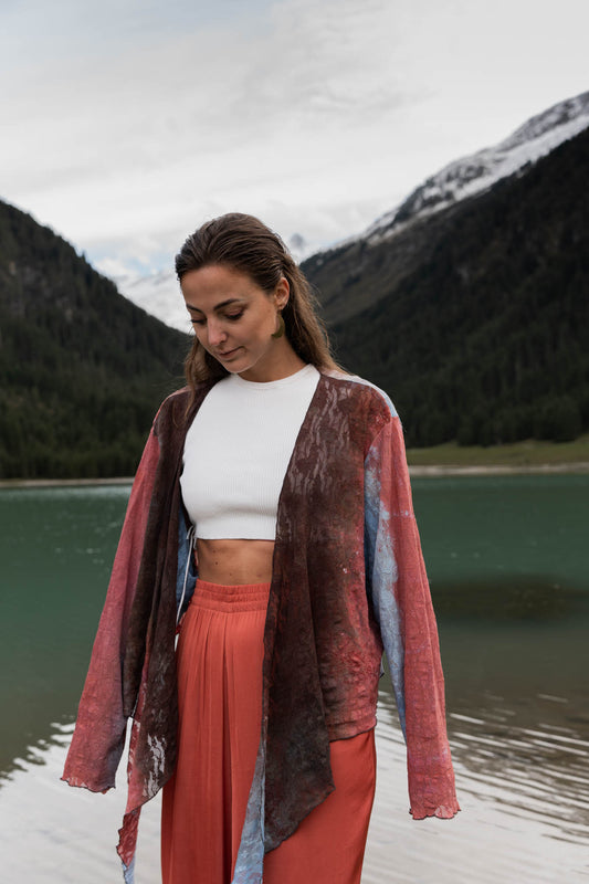 Lace cardigan with tie dye print