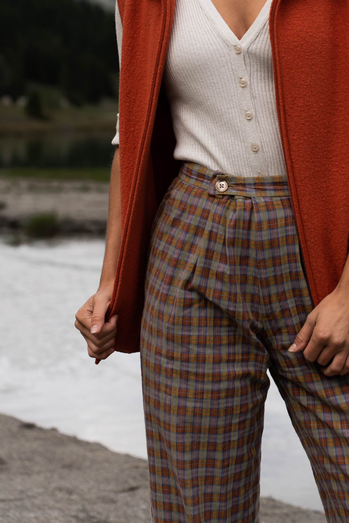 Checked relaxed fit trousers